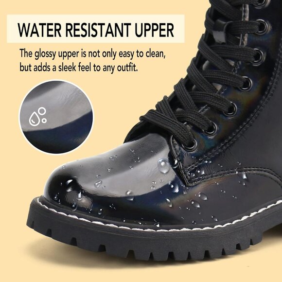 Kids Black Ankle Boots Boys Girls Side Zipper Lace Up Work Boots Combat Boots - Picture 2 of 7